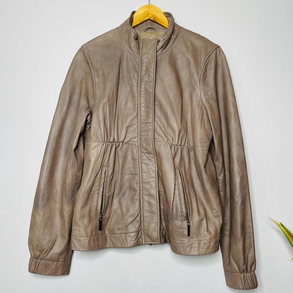 VINCE tan leather utility jacket size L